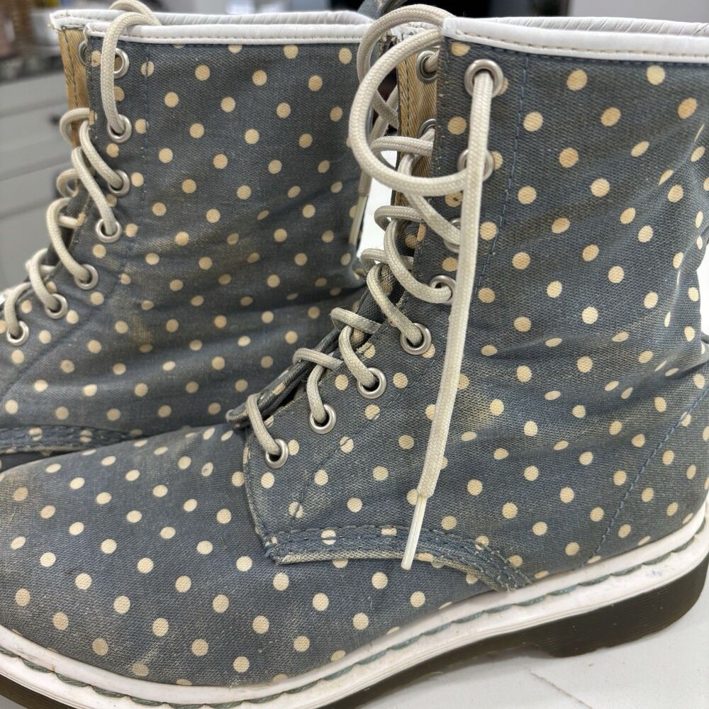 Doc Martens Womens Size 9 Boots Blue White Polka Dot Denim Lace Up - Picture 6 of 8